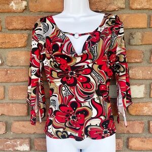 Vintage Y2K Julie's Closet Funky Floral Graphic Scooped Neck Retro Top